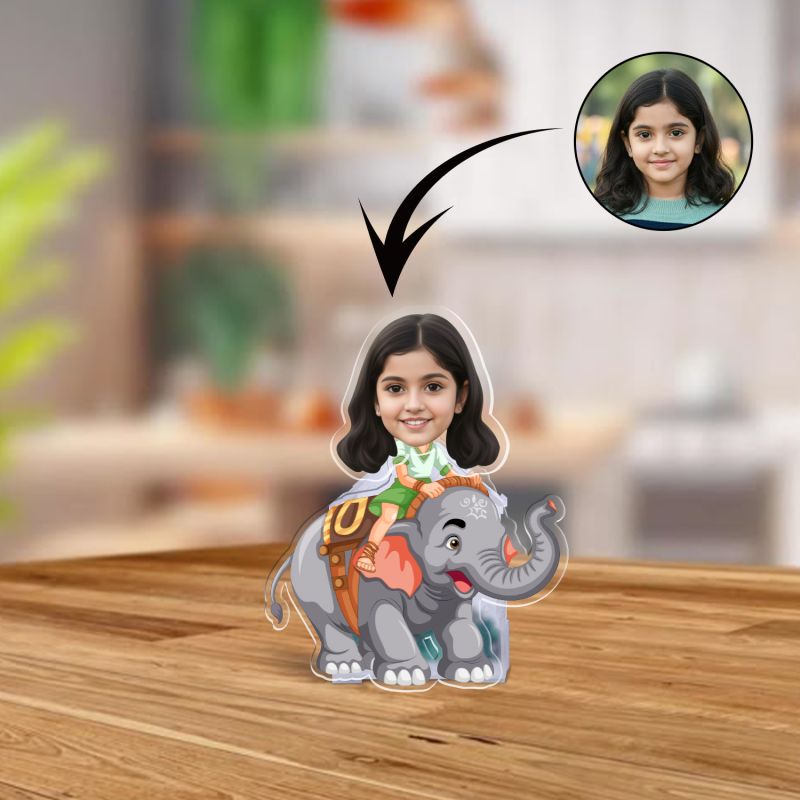 Personalized Elephant Theme Caricature with Shaking Head, Custom with Funny Face Birthday Return Gift for Kids & Girls Battery Powered with Moving Head Bobblehead Figurine